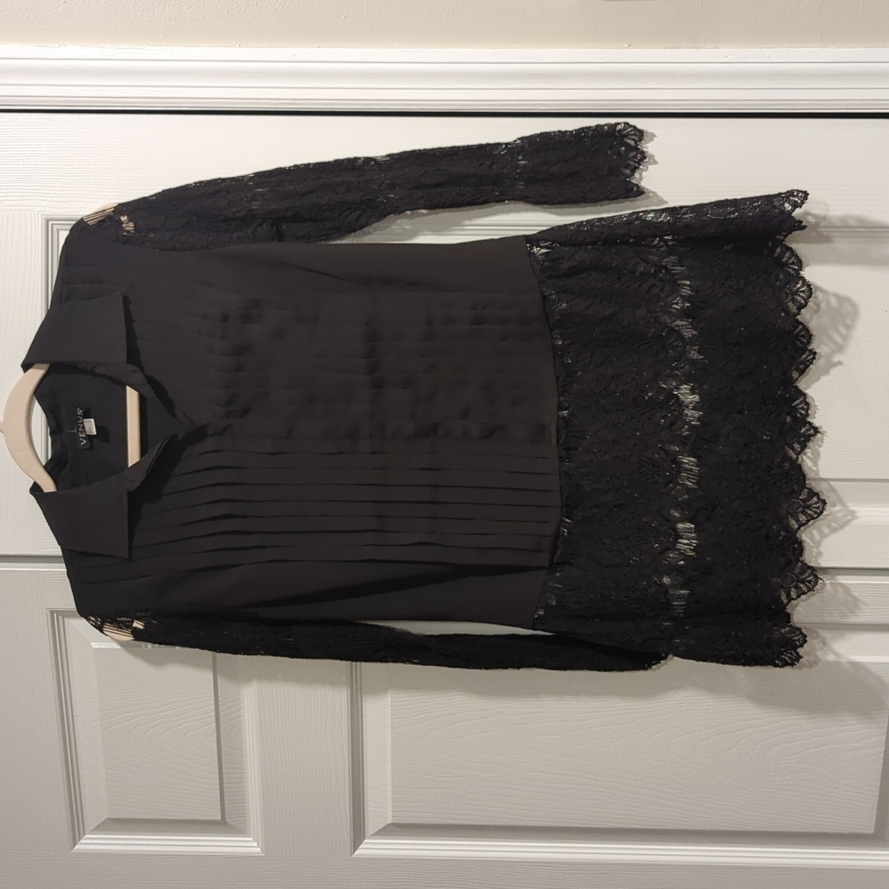 Venus Black Button Down Lace Blouse